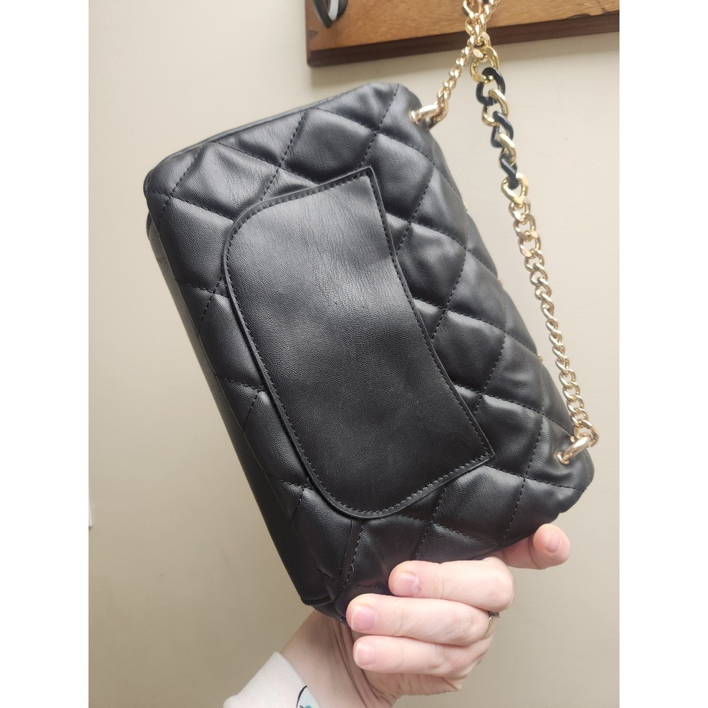 Badgley Mischka Black Quilted Studded Chain Shoulder Bag Evening Glamour - Picture 5 of 5